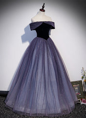 Reception Dress, Purple Gradient Tulle Off Shoulder Long Party Dress, A-line Purple Evening Dress Prom Dress