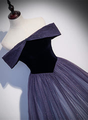 Cute Dress, Purple Gradient Tulle Off Shoulder Long Party Dress, A-line Purple Evening Dress Prom Dress