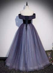 Gown, Purple Gradient Tulle Off Shoulder Long Party Dress, A-line Purple Evening Dress Prom Dress