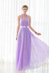 Party Dresses Summer Dresses 2048, Purple Halter Chiffon Backless Pleats Long Bridesmaid Dresses