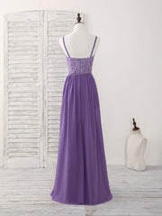 Bridesmaid Dress Mauve, Purple Lace Chiffon Long Prom Dress Purple Bridesmaid Dress