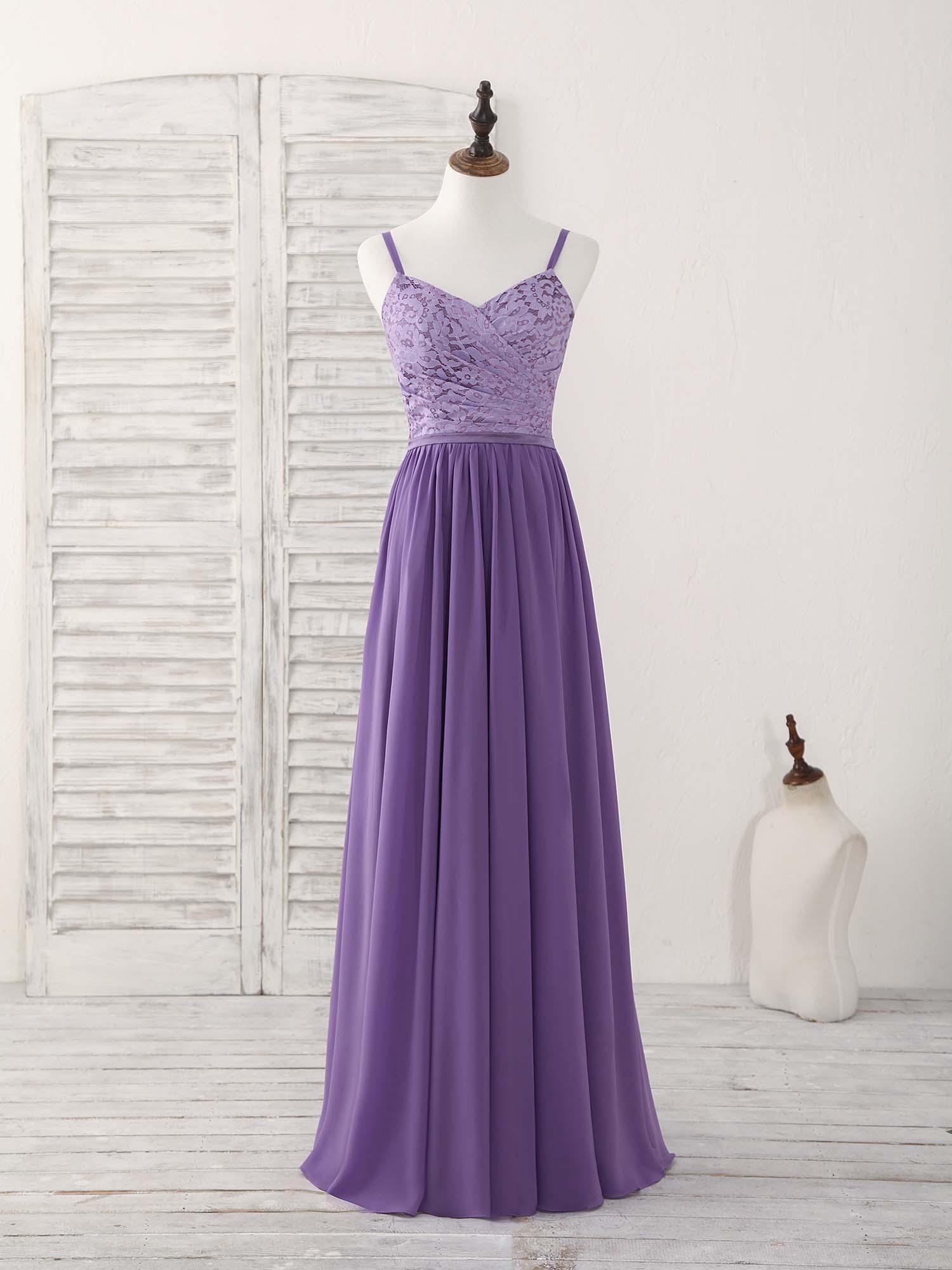 Bridesmaid Dress Modest, Purple Lace Chiffon Long Prom Dress Purple Bridesmaid Dress