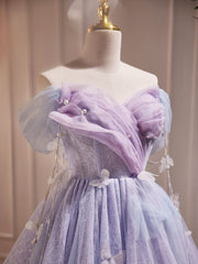Homecoming Dresses Classy, Purple Off Shoulder  Tulle Short Prom Dress, Purple Homecoming Dress