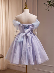 Homecoming Dresses Ideas, Purple Off Shoulder  Tulle Short Prom Dress, Purple Homecoming Dress