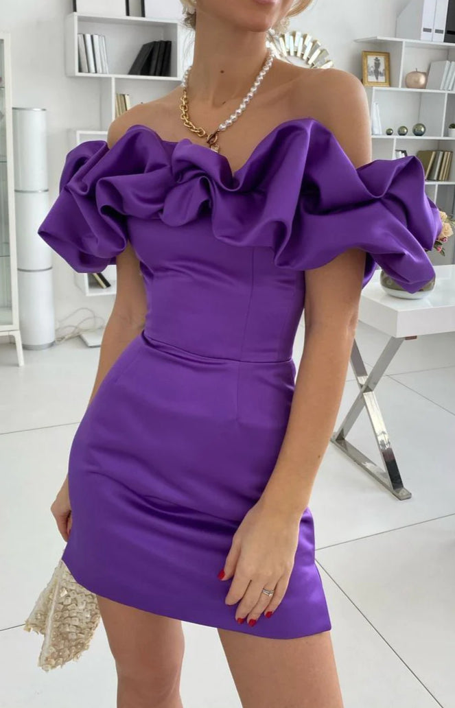 Dress Ideas, Purple Off the Shoulder Bodycon Homecoming Dresses Satin Maxi Cocktail Dress
