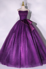 Prom Dresses With Pockets, Purple Scoop Tulle Ball Gown Formal Dresses, Purple Sweet 16 Dresses