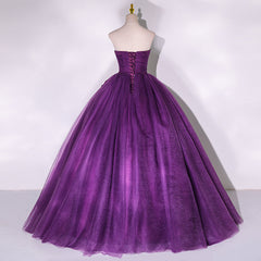 Prom Dress Long Blue, Purple Scoop Tulle Ball Gown Formal Dresses, Purple Sweet 16 Dresses