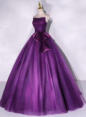 Prom Dress With Pocket, Purple Scoop Tulle Ball Gown Formal Dresses, Purple Sweet 16 Dresses