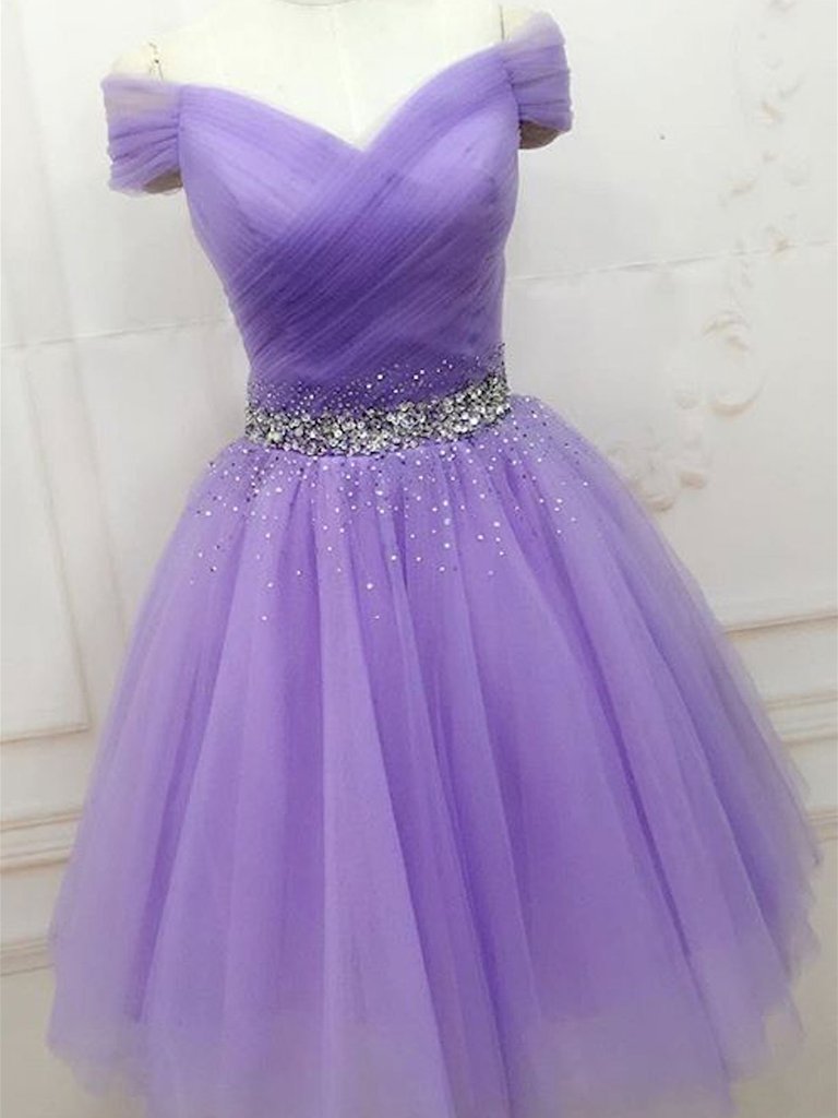 Bridesmaid Dress Yellow, Purple Sequins Off Shoulder Fashionable Party Dress, Short Prom Dress Homecoming Dress