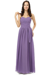 Party Dress Size 42, Purple Sleeveless Chiffon Long With Lace Up Bridesmaid Dresses