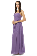 Party Dress Classy Elegant, Purple Sleeveless Chiffon Long With Lace Up Bridesmaid Dresses