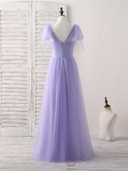Party Dresses For Ladies 2034, Purple Sweetheart Neck Tulle Long Prom Dress Purple Bridesmaid Dress