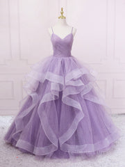 Prom Dresses Champagne, Purple sweetheart neck tulle long prom dress purple tulle forma gown