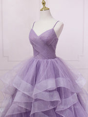 Prom Dresses Ball Gown Elegant, Purple sweetheart neck tulle long prom dress purple tulle forma gown