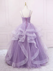 Prom Dresses 2027 Long, Purple sweetheart neck tulle long prom dress purple tulle forma gown