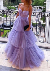 Functional Dress, Purple Tulle A-line Spaghetti Straps Prom Dresses, Long Formal Dress,dresses for party events