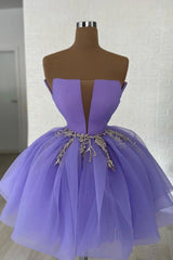 Dress Design, Purple Tulle Sequins Short A-Line Prom Dress, Cute Homecoming Party Dress