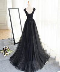 Homecoming Dresses For Middle School, Black A Line Tulle Lace Long Prom Dress, Evening Dress