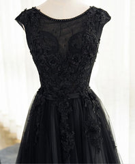 Homecoming Dresses 37 Year Old, Black A Line Tulle Lace Long Prom Dress, Evening Dress