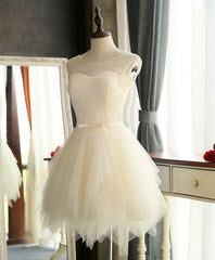 Formal Dresses For Black Tie Wedding, Cute A Line Tulle Round Neck Mini Prom Dress, Evening Dress
