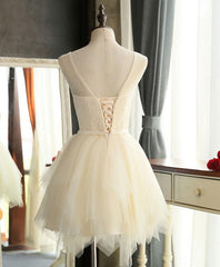 Formal Dresses Modest, Cute A Line Tulle Round Neck Mini Prom Dress, Evening Dress