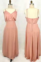 Formal Dress Wear For Ladies, Straps Blush Pink Chiffon Straps Long Bridesmaid Dress
