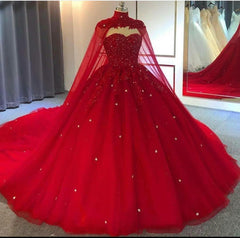 Wedding Dress Dress, Red Ball Gown Wedding Dresses Crystals Sweet 16 Quinceanera Dress,Prom Dress with Train
