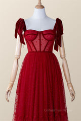 Ballgown, Red Dotted Tulle Corset Ankle Length Dress