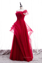 Homecomming Dresses Green, Red Illusion Cap Sleeves Multi-Layers Beaded Appliques Maxi Formal Dress