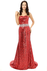Autumn Wedding, Red mermaid Sequins Sweetheart With Crystal Bridesmaid Dresses