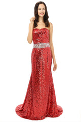 White Wedding, Red mermaid Sequins Sweetheart With Crystal Bridesmaid Dresses