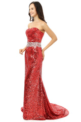 Non Traditional Wedding Dress, Red mermaid Sequins Sweetheart With Crystal Bridesmaid Dresses