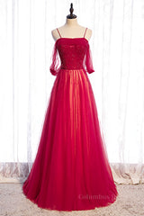 Evening Dresses 2025, Red Off-the-Shoulder Beaded Straps Lace-Up Maxi Formal Dress