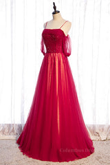 Evening Dress 2025, Red Off-the-Shoulder Beaded Straps Lace-Up Maxi Formal Dress