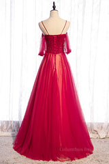Evening Dresses Australia, Red Off-the-Shoulder Beaded Straps Lace-Up Maxi Formal Dress