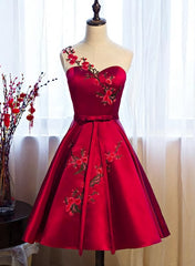 Evening Dresses 2032, Red Satin Knee Length Party Dress, Cute Bridesmaid Dress