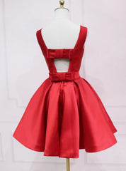 Party Dress Party, Red Satin Short Simple Backless Party Dress, Red Homecoming Dress