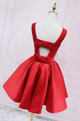 Party Dresses Casual, Red Satin Short Simple Backless Party Dress, Red Homecoming Dress