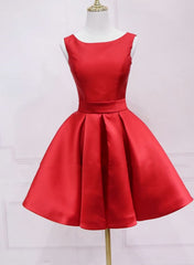 Party Dress Outfits Ideas, Red Satin Short Simple Backless Party Dress, Red Homecoming Dress
