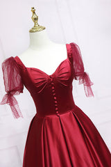 Party Dresses Designs, Red Satin Sweetheart Neckline Long Formal Dress, A-Line Evening Graduation Dress