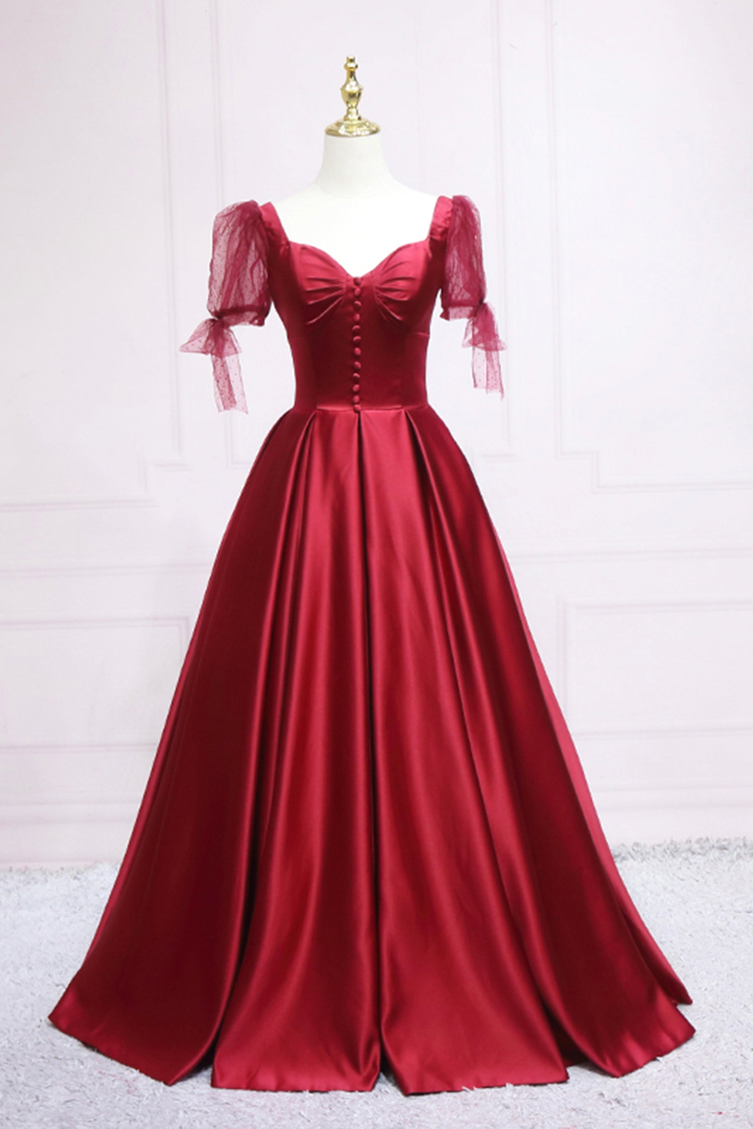 Party Dresses Design, Red Satin Sweetheart Neckline Long Formal Dress, A-Line Evening Graduation Dress