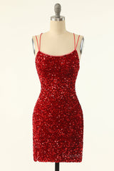 Party Dress Maxi, Red Sequin Bodycon Mini Party Dress with Double Straps
