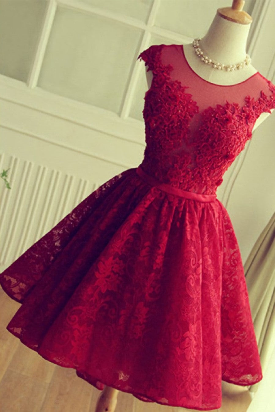 Prom Dress 2030, Red Short Lace Homecoming Dresses,Knee-length Prom Dress,Party Gown