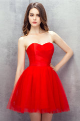 Party Dress Black And Gold, Red Sweetheart Tulle Short Mini Homecoming Dresses