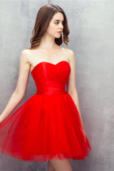 Prom Dress Inspiration, Red Sweetheart Tulle Short Mini Homecoming Dresses