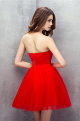 Party Dresses, Red Sweetheart Tulle Short Mini Homecoming Dresses