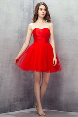 Party Dress Long Sleeve Maxi, Red Sweetheart Tulle Short Mini Homecoming Dresses