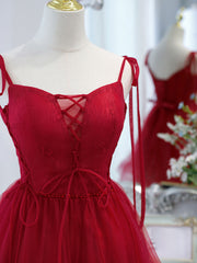 Bridesmaid Dresses Peach, Red Tulle Lace Short Prom Dress Red Lace Puffy Homecoming Dress