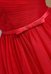Bridesmaid Dress Blushes, Red Tulle Short Prom Dresses,A-Line Semi Formal Dress