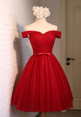 Bridesmaid Dressed Blush, Red Tulle Short Prom Dresses,A-Line Semi Formal Dress